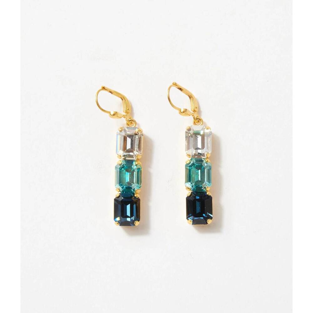 NEW LA VIE PARISIENNE women's triple crystal earrings in gold/blue